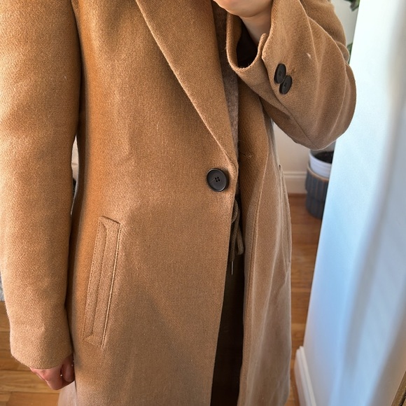 ZARA FELT TEXTURE COAT 8431/102 TAUPE BROWN TAN JACKET PEACOAT WOOL BLEND - Picture 12 of 17